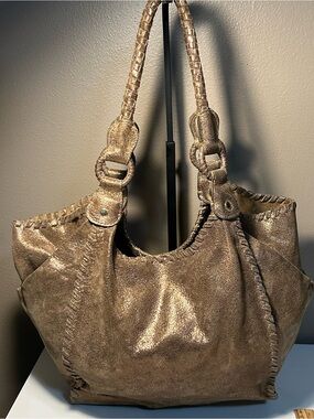 Anthony Luciano Double Handle Leather Tote Bag Shoulder Bag Hobo Metallic Gold